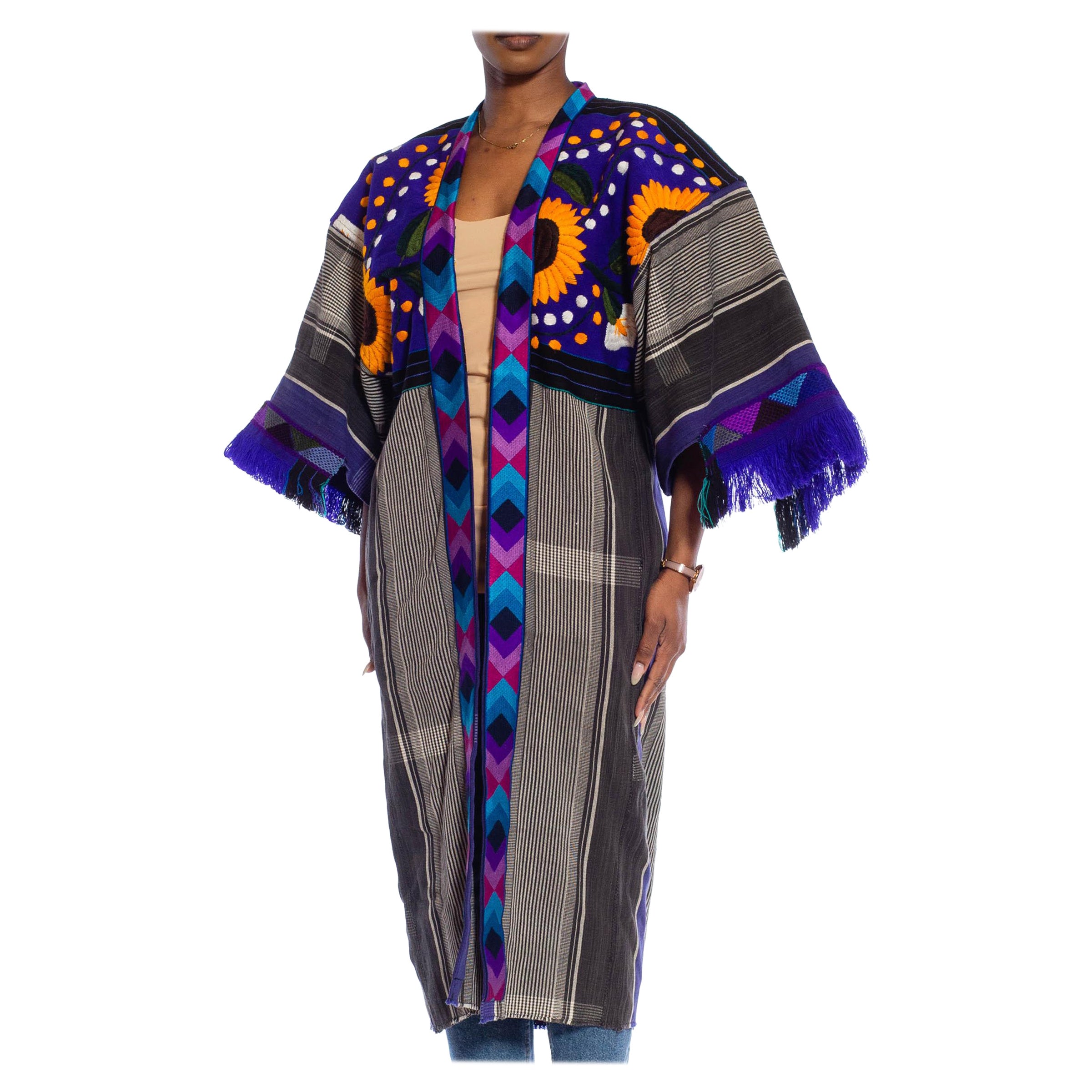 MORPHEW COLLECTION Royal Blue, Sunflower African Cotton Duster With Vintage Han For Sale