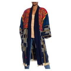 MORPHEW COLLECTION Navy Blue, Red & Orange African Cotton Indigo Duster With Ce