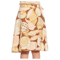 1970S Beige Cotton Seashell Printed Wrap Skirt