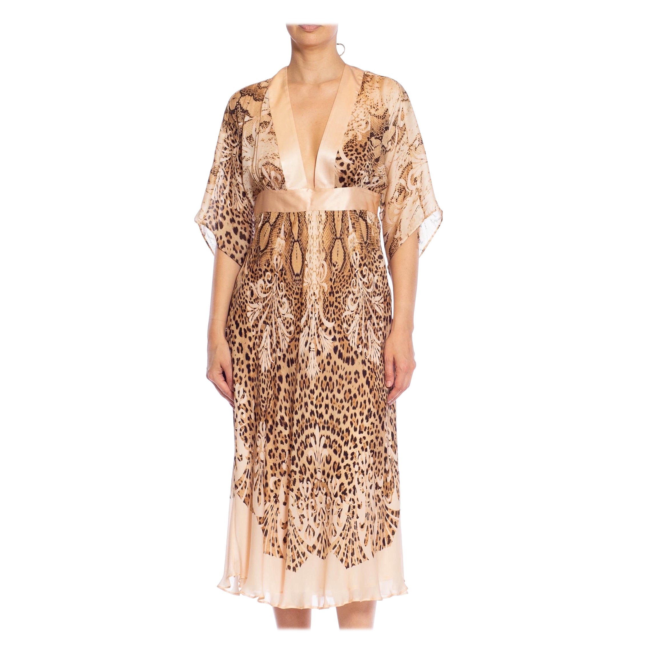 2000S ROBERTO CAVALLI Leopard Print Silk Kaftan Style Tunic Dress For Sale