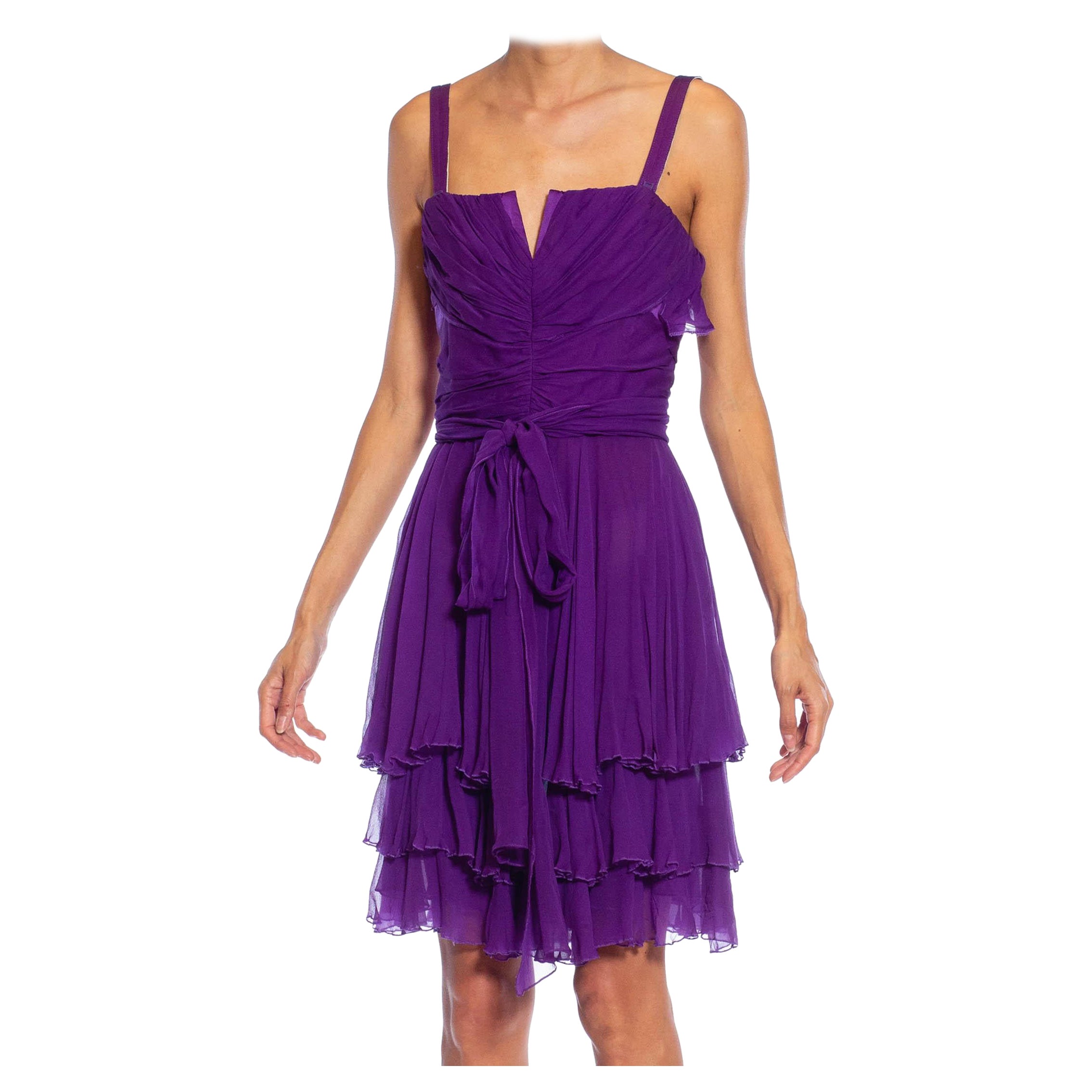 2000S Purple Silk Pleated & Draped Cocktail Dress For Sale