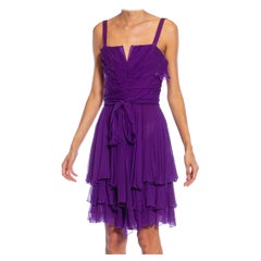 Used 2000S Purple Silk Pleated & Draped Cocktail Dress
