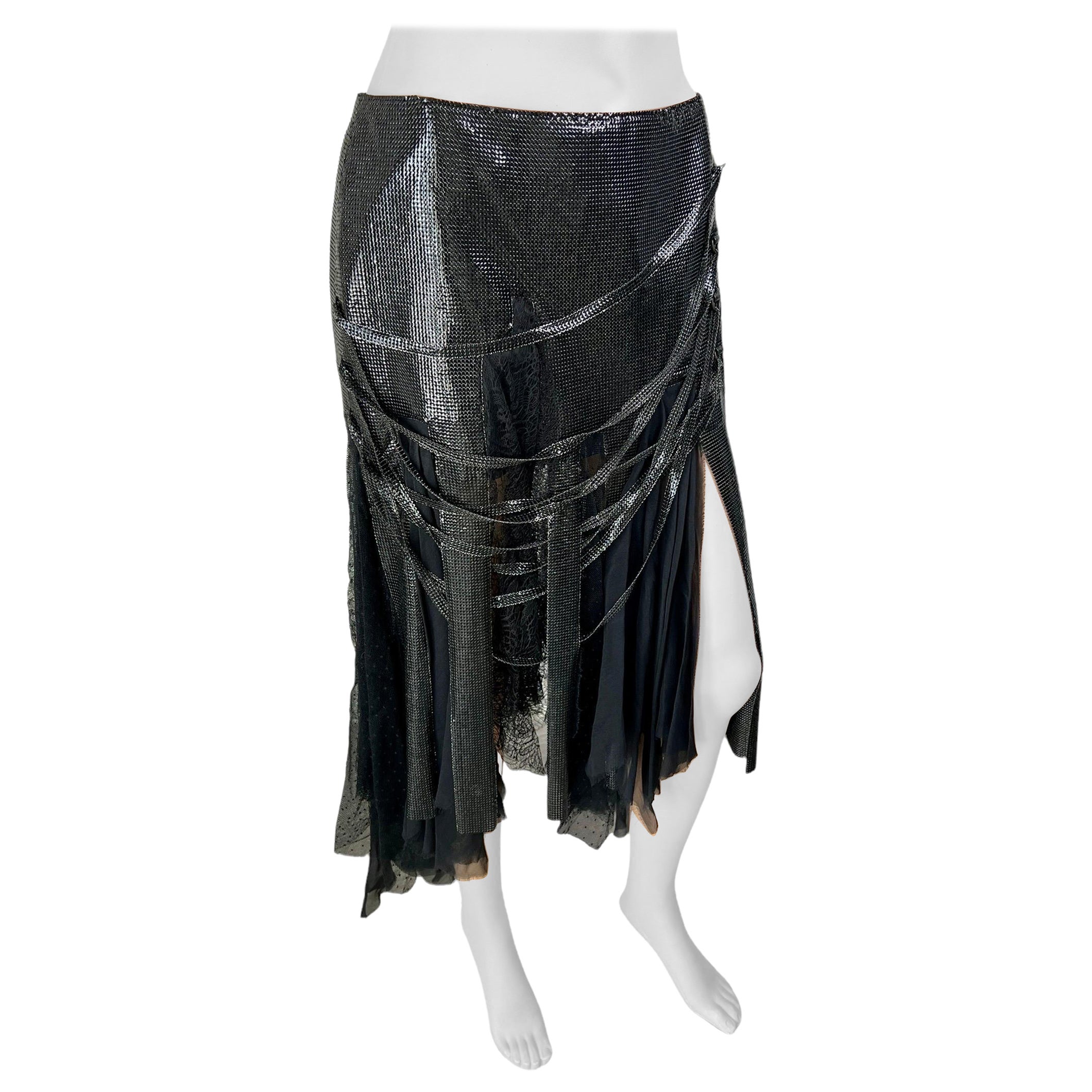 Versace F/W 2003 Runway Oroton Metal Mesh Chainmail Black Asymmetric Skirt  For Sale