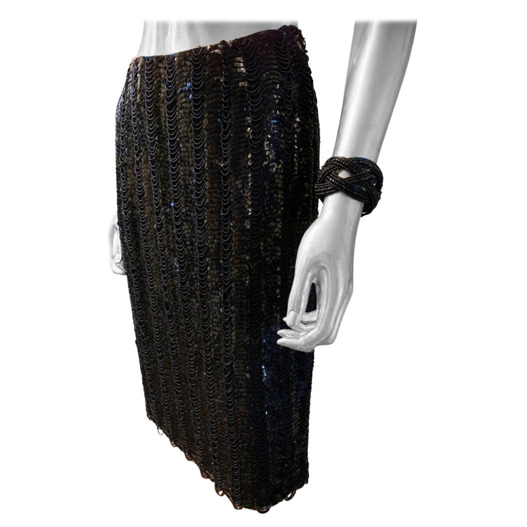 Badgley Mischka Custom Made Completely Hand Beaded Black Evening Skirt Size 4 For Sale