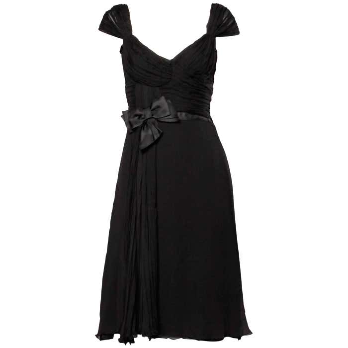 Prada Black Silk Chiffon Cocktail Dress with Bow at 1stDibs