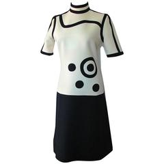 Louis Feraud Dress Rare Mod Graphic Abstract Op Art Wool 1960s Size 36