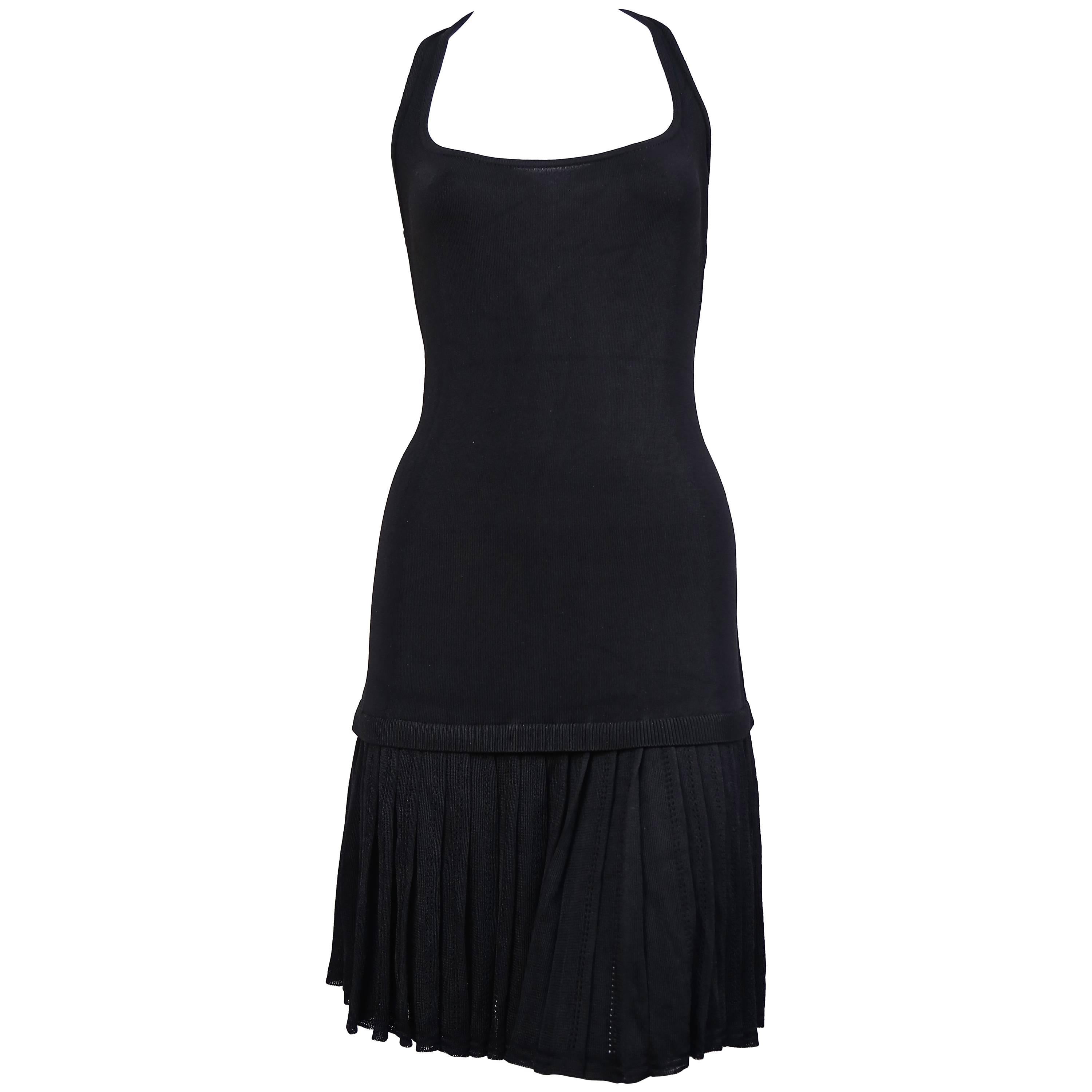 1990's AZZEDINE ALAIA black knit dress with pleated skirt at 1stDibs