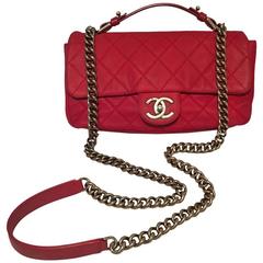 Chanel Red Nubuck Caviar Leather Classic Flap Shoulder Bag 1