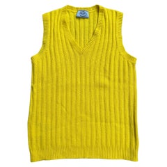 Prada V-Neck Wool Sweater Vest in Yellow