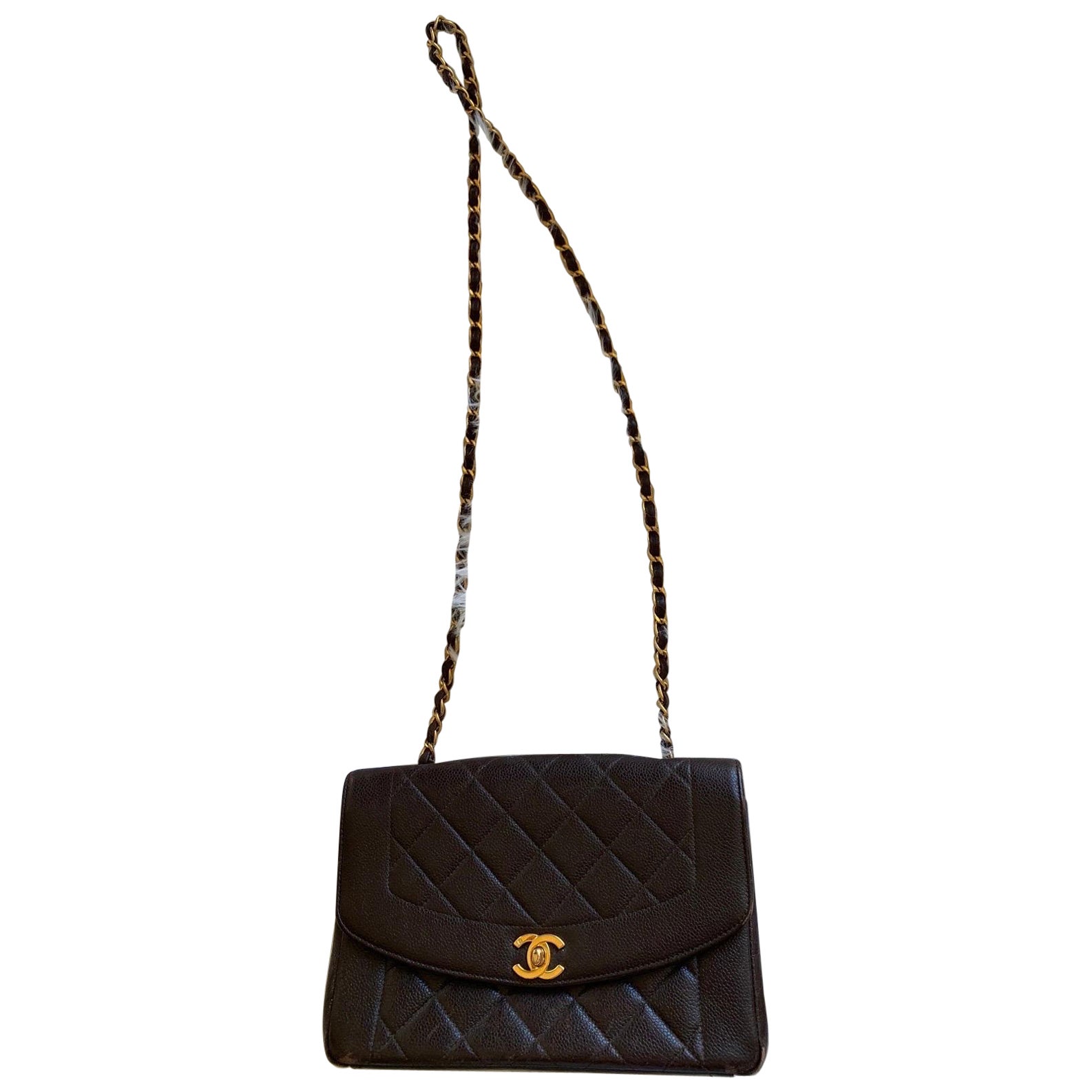 Vintage Chanel Brown Caviar Diana CC Turnlock Flap Bag Quilted Leather  Matalesse at 1stDibs