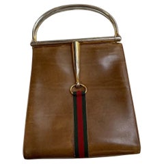 Vintage 70s Gucci Brown Leather Horsebit/Metal Handle Tote Bag