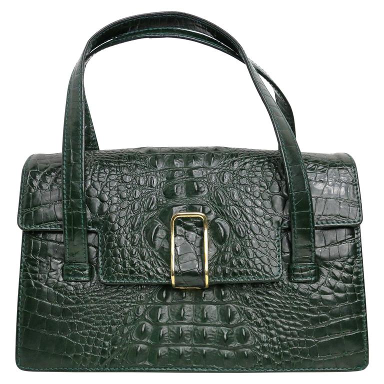 Georges Rech Dark Green Croc Embossed Leather Kelly Style Handbag at 1stdibs