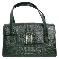 Vintage Georges Rech Dark Green Croc Embossed Leather Kelly Style Handbag