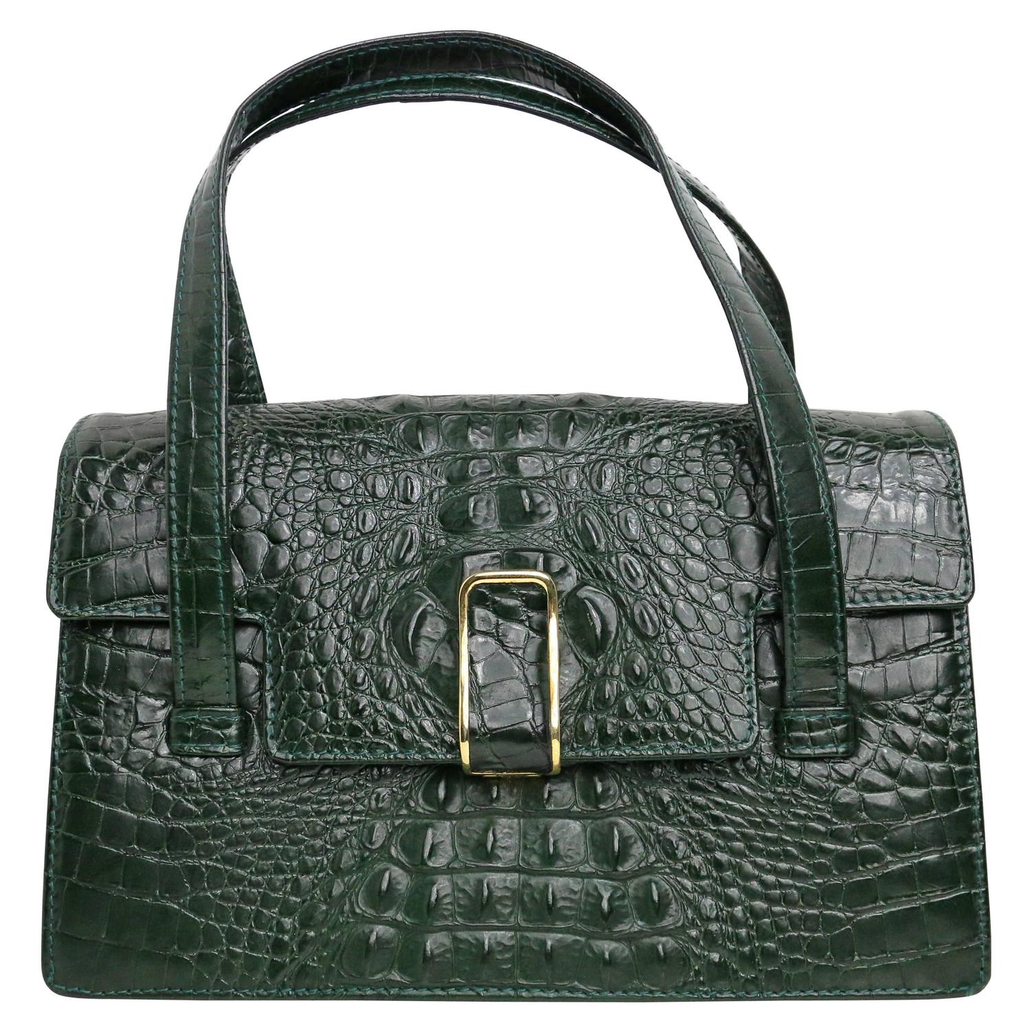 Georges Rech Dark Green Croc Embossed Leather Kelly Style Handbag For ...