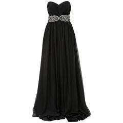 Oday Shakar Black Strapless Sweetheart Beaded Waist Evening Gown (Size M)
