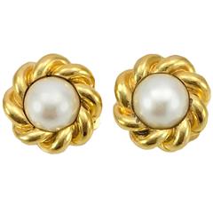 Chanel Gold-Plated Pearl Earrings - 1970s