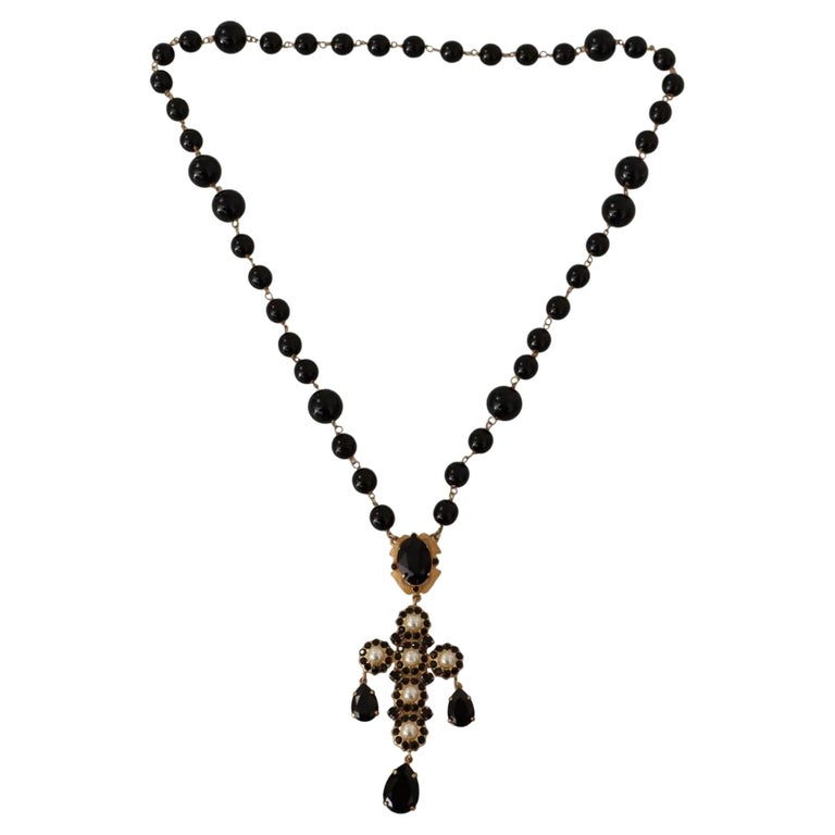 Dolce & Gabbana Gold Brass Floral Crystals Pearl Embellished Necklace main image 1