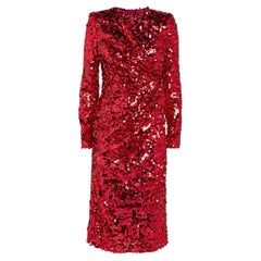 Dolce & Gabbana red mid length informal dress with all over stitched sequins
