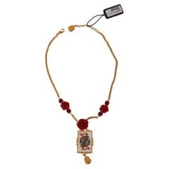 Dolce & Gabbana Gold tone necklace with Resin Flower Card Deck Crystal Pendant