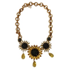 Dolce & Gabbana Gold tone necklace with multicolor sunflower crystals pendant