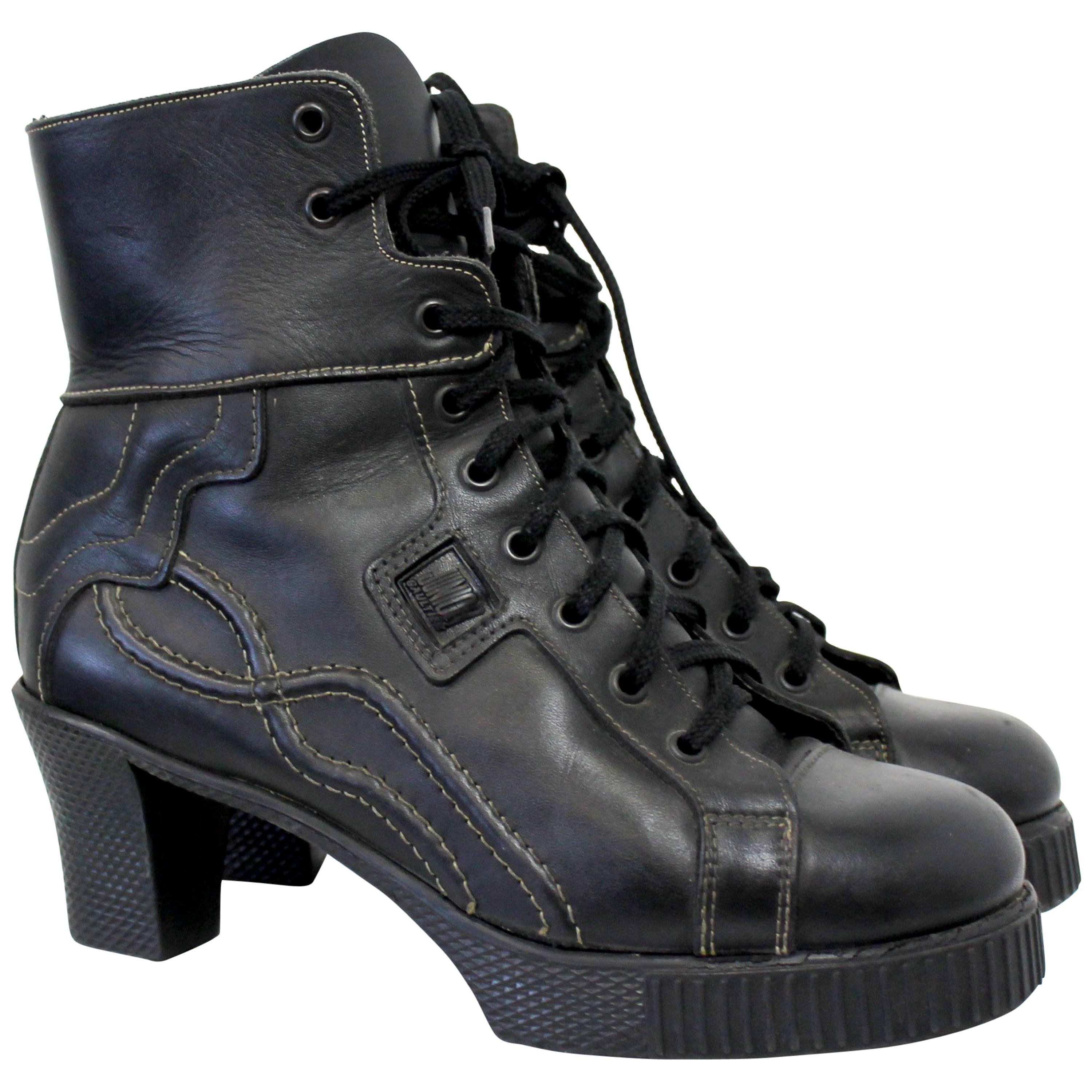 Junior Gaultier Black Lace-Up Boots c. 1990 For Sale