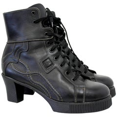 Vintage Junior Gaultier Black Lace-Up Boots c. 1990