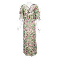 Vintage 1930's Fashion Originators Guild Floral Print Chiffon Larger Size Gown
