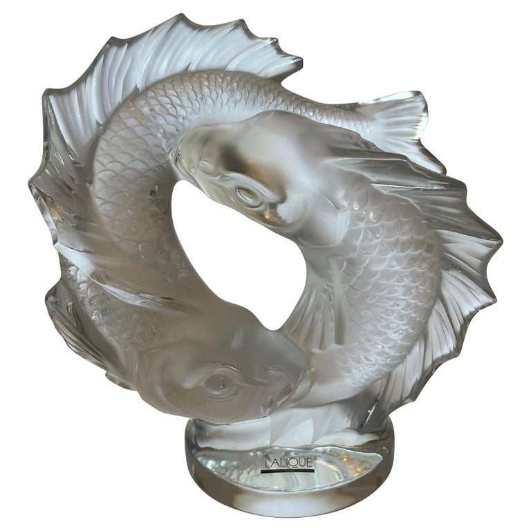 Lalique Double Fish Sculpture For Sale