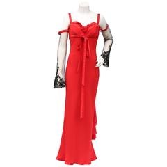 Valentino red silk evening gown dress