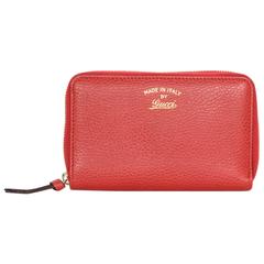 Gucci Red Leather Swing Zippy Wallet GHW