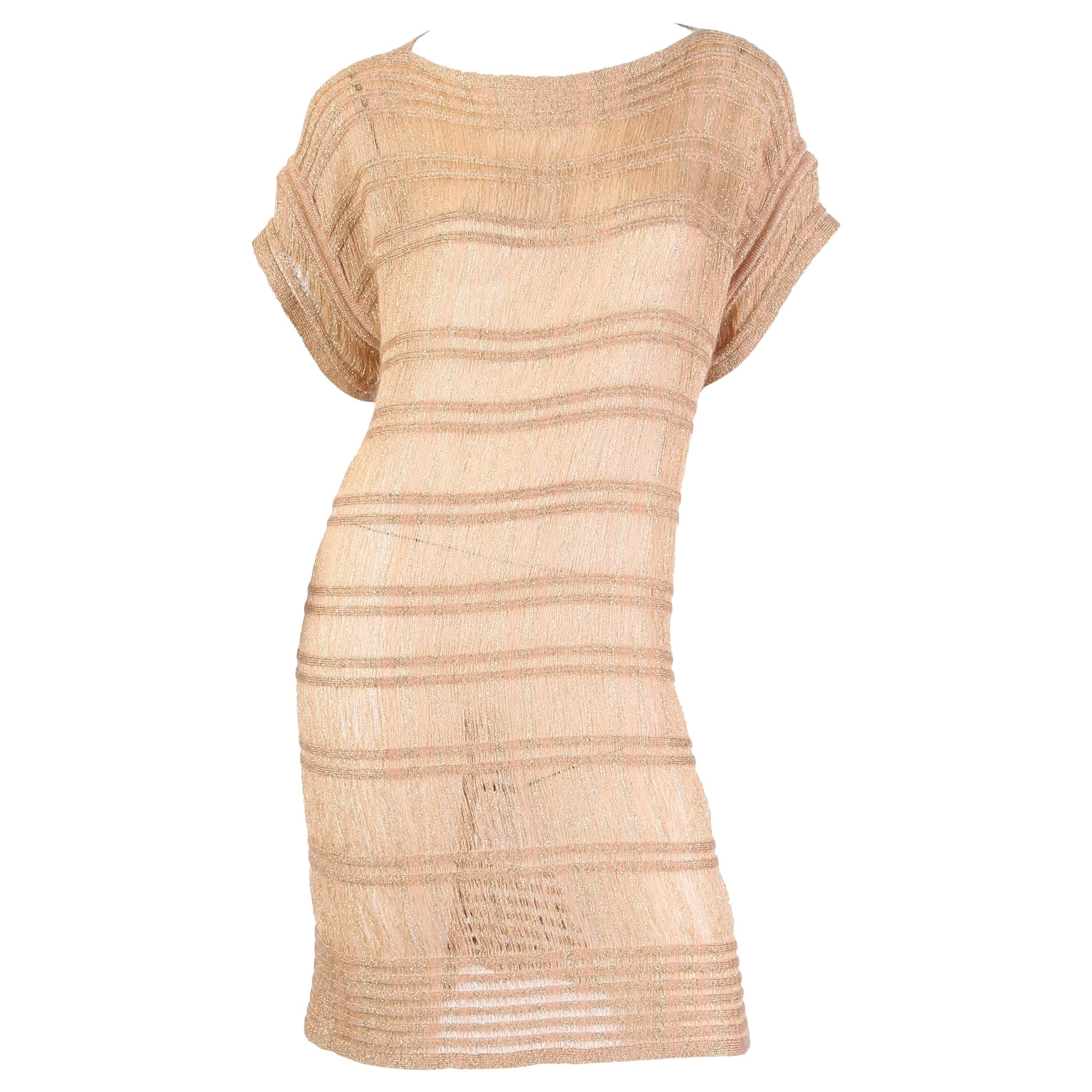 2000S MISSONI Camel & Gold Wool Blend Knit Tunic Dress With Lurex