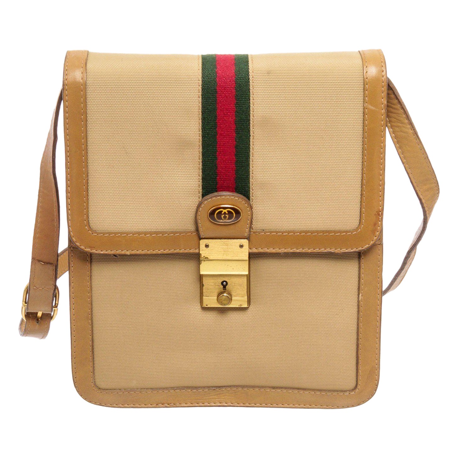 Authentic gucci sherry line crossbody shoulder GG canvas beige