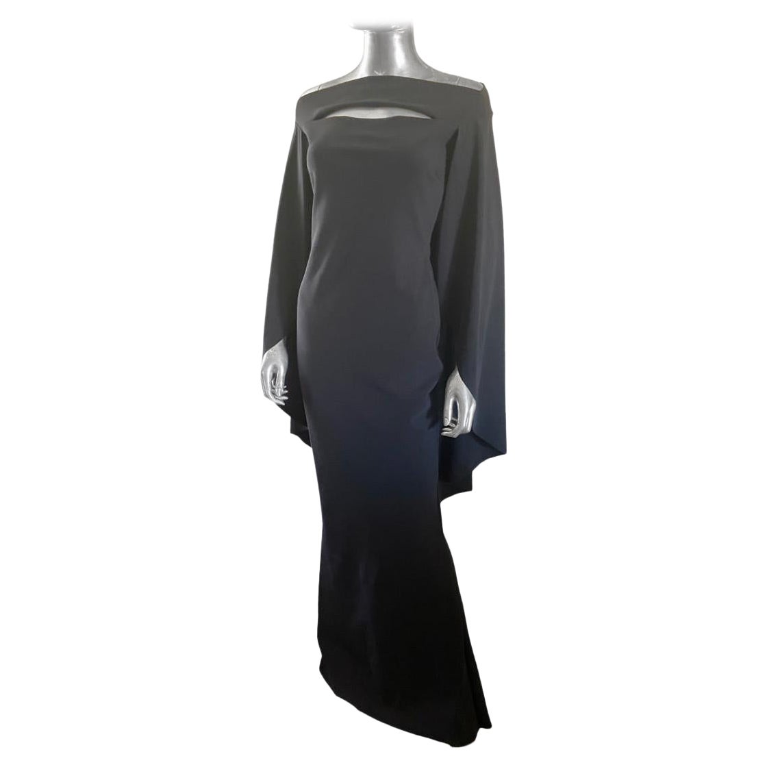 Chic Chiara Boni Modern Black Capelet Cutout Mermaid Long Dress Size 4 For Sale