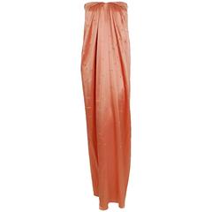 Retro 1970's Holly's Harp Rhinestone Peach Satin Strapless Gown & Ruched Jacket Set