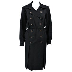 Vintage YVES SAINT LAURENT Black Wool Dress with Wood Buttons Size 36