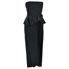 ALBERT NIPON Black Gown with Peplum and Draped Rose Size 6 6