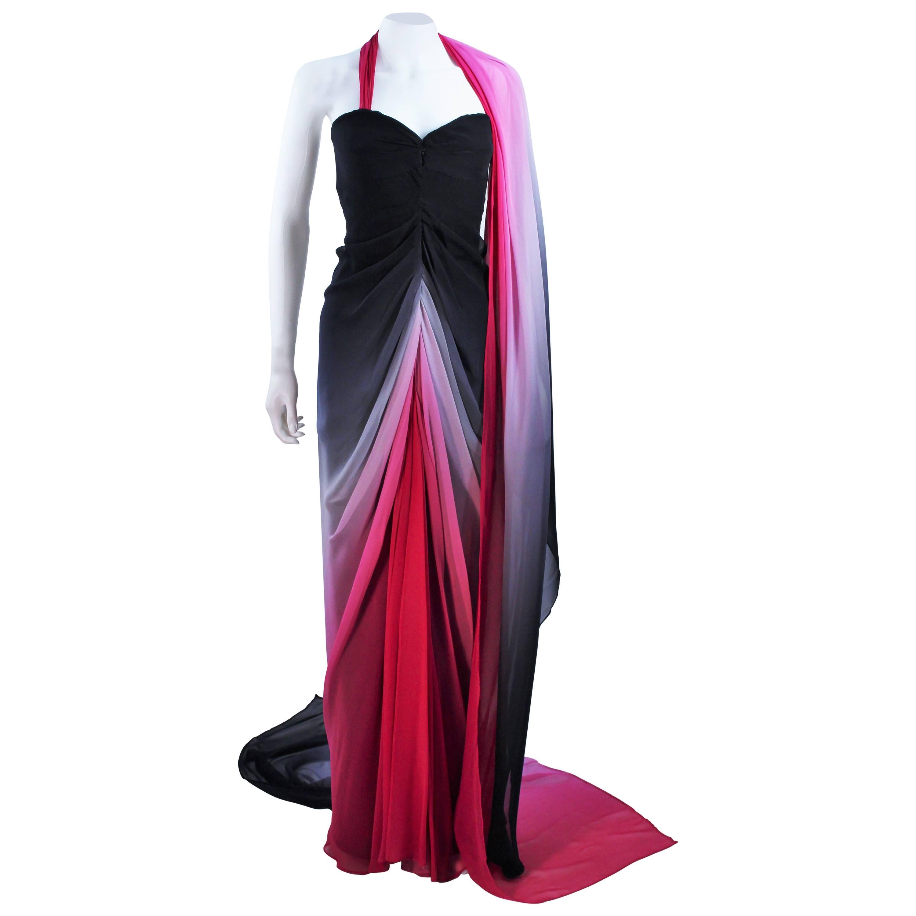 ELIZABETH MASON COUTURE Black to Pink Ombre Drape Gown Made to Order For Sale