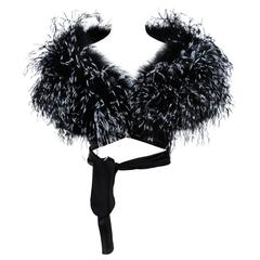 ELIZABETH MASON COUTURE Made to Order Silk " Black & White Feather" Wrap 2