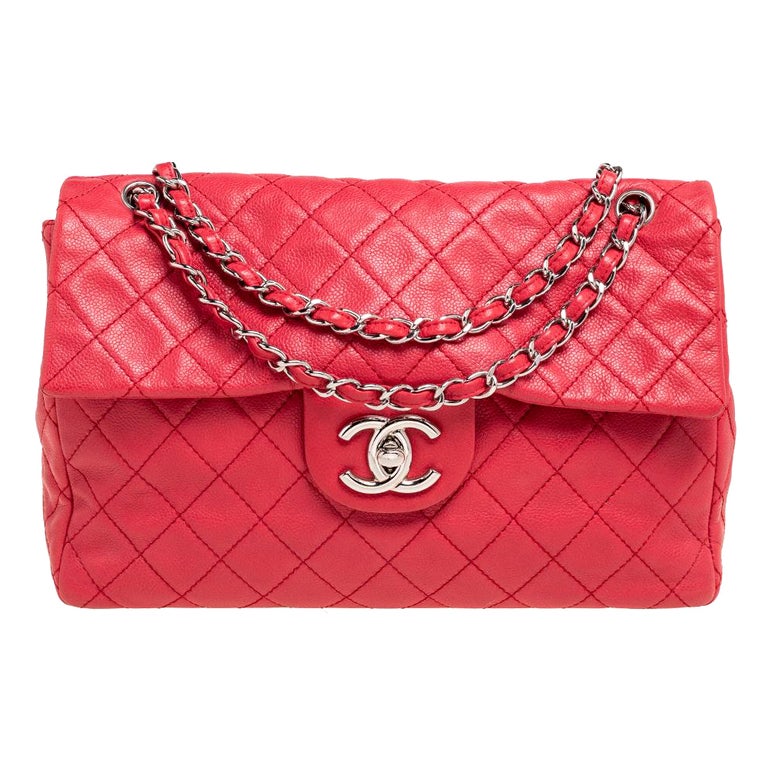 Chanel Dark Pink Quilted Caviar Leather Maxi Classic Single Flap