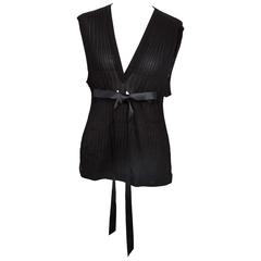 Chanel Black Sleeveless Knit Top with Bow
