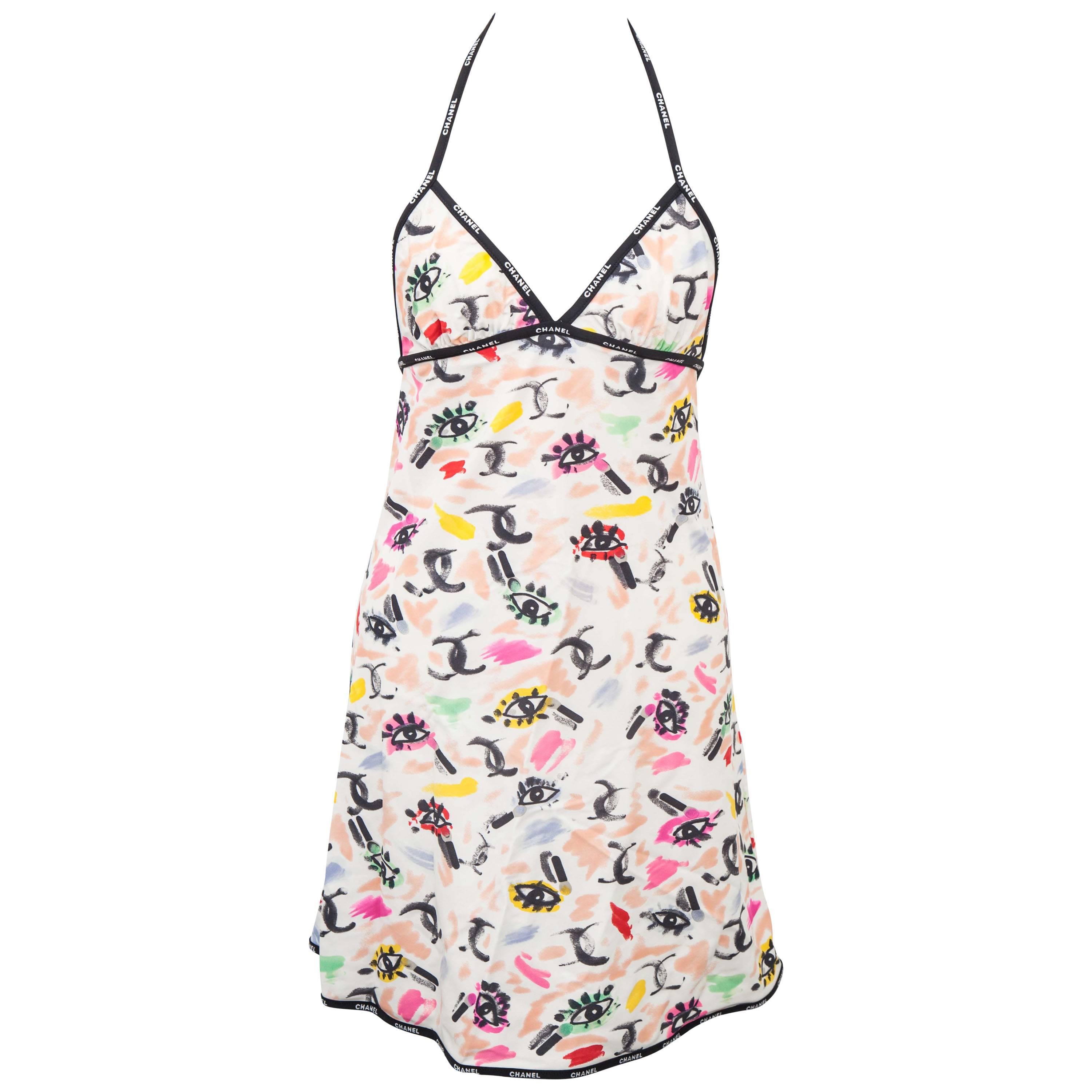 Vintage Chanel Pop Eye Print Dress / Swim Coverup with Logos