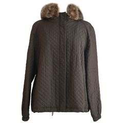 Burberry Quilted Anorak with Fur Trimmed Collar XL 