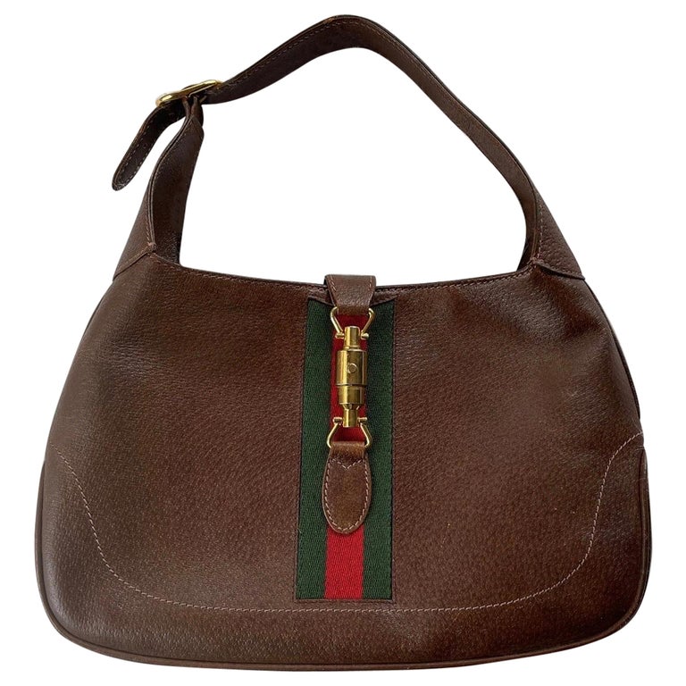 Vintage 1960s Gucci Brown Leather Iconic Jackie O Shoulder Bag with Gucci  Web at 1stDibs