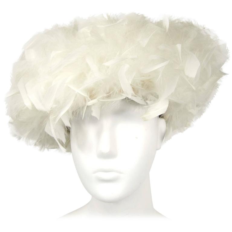 Vintage Custom Made White / Cream Feathered Hat 1960s For Sale at 1stdibs