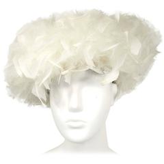 Vintage Custom Made White / Cream Feathered Hat 1960s 8