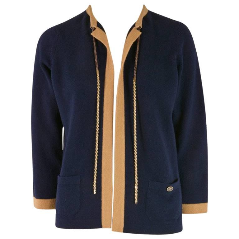 NEW Chanel Cashmere Sweater - Navy and Gold - Size 40 For Sale