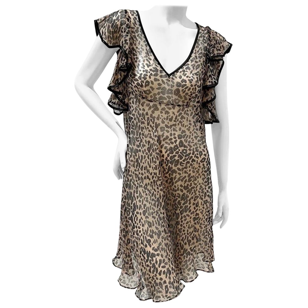 John Galliano Sheer Leopard Ruffle Dress 