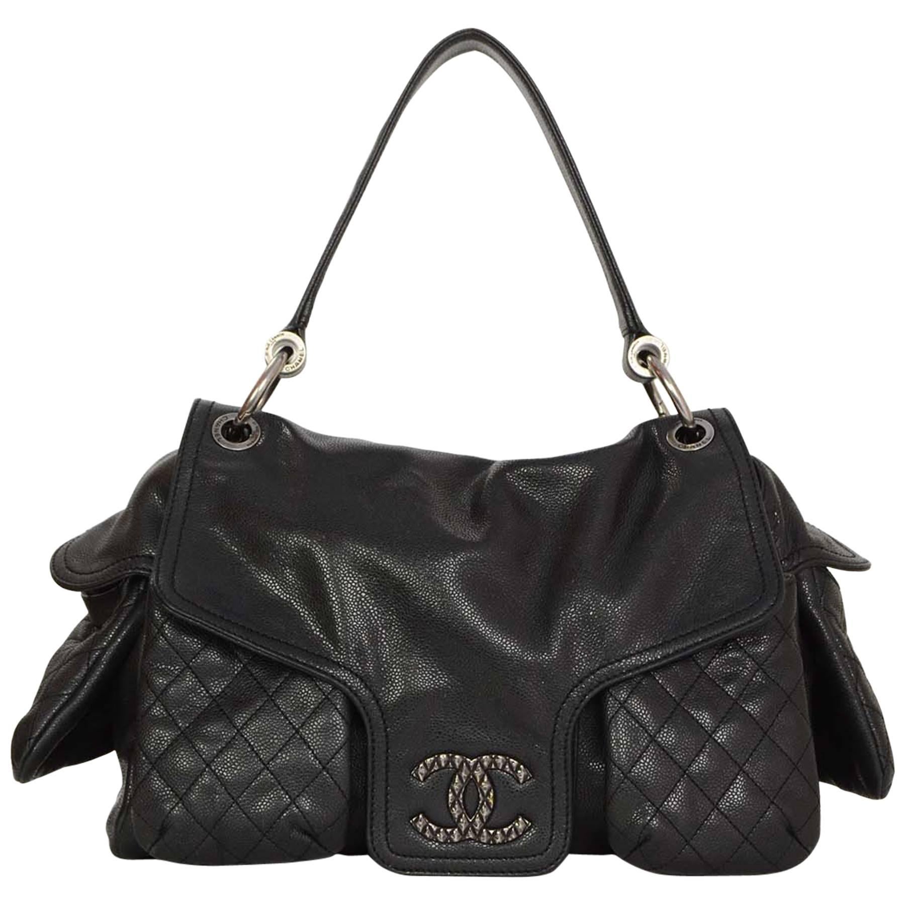 Chanel Black Caviar Rue Cambon Multi-Pocket Shoulder Bag SHW