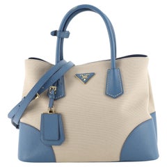 Prada Cuir Doppelte Tragetasche aus Segeltuch und Saffiano-Leder