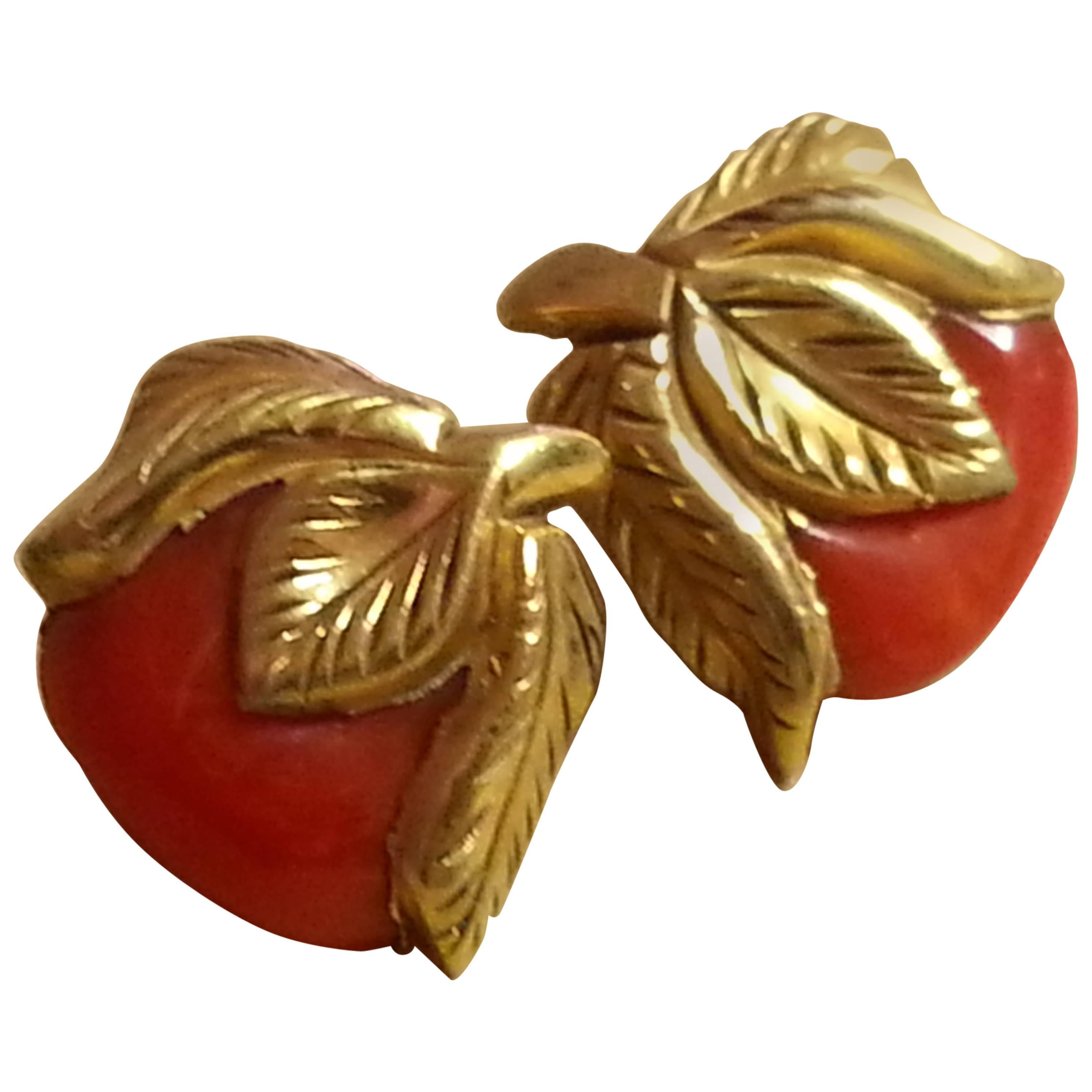 1940s Canadian Goldmetal and Bakelite Earrings CARVED For Sale